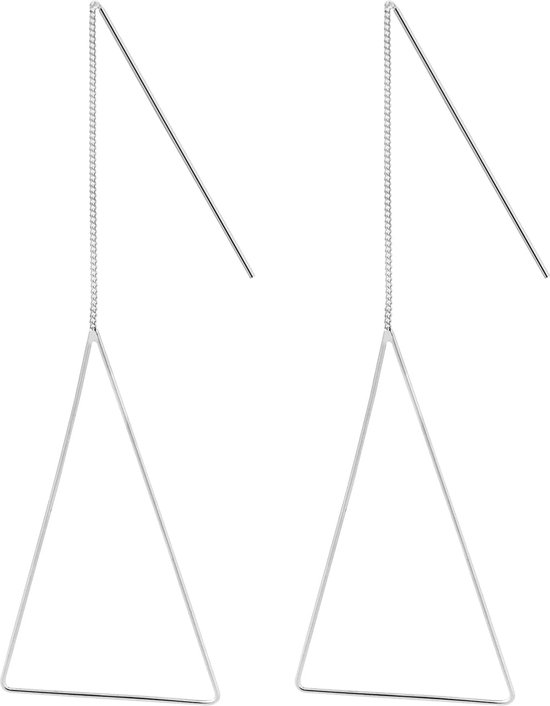 Zilveren hangende oorbel met driehoek