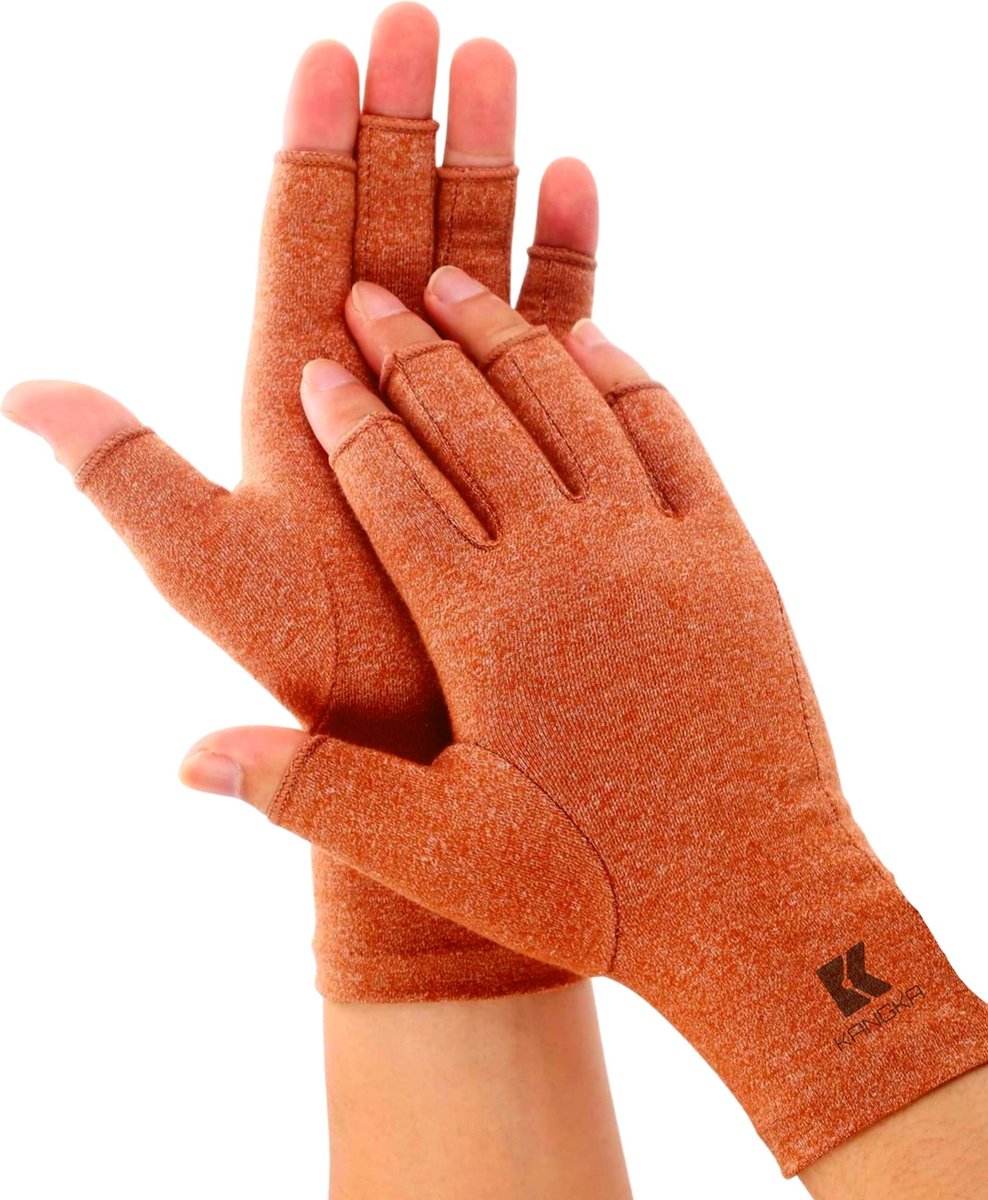 Kangka Reuma Handschoenen met Open Vingertoppen Maat S - Bruin