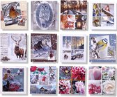 12 Luxe Winter / Kerst Wenskaarten zonder tekst - Blanco - 12x11cm - Gevouwen kaarten met enveloppen