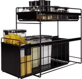 QUVIO pour comptoir avec 2 tiroirs - Étagère de cuisine - Étagères à épices - Organisateur de comptoir - Debout - Métal - Tiroirs extensibles - Zwart - 40 x 22 x 38,5 cm