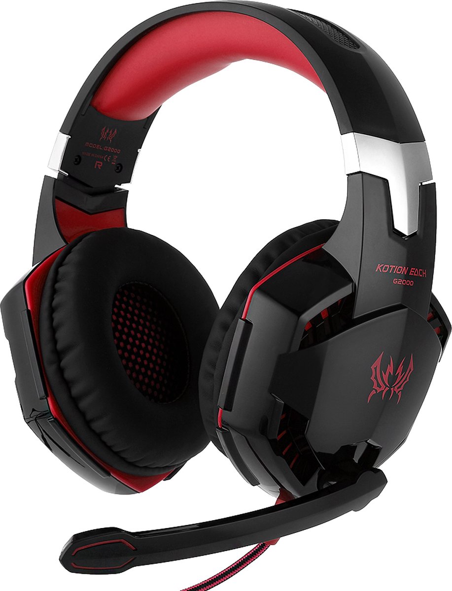 KOTION EACH - Gaming Headset - rood - Bedrade Headset -met Microfoon, RGB verlichting en 3.5 mm jack - voor PC + PS4 + PS5 + Xbox One + Xbox Series