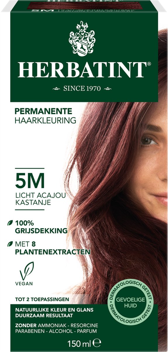 Herbatint 5M Licht Acajou Kastanje - Haarverf - Permanente vegan haarkleuring – 8 plantenextracten– 150ml