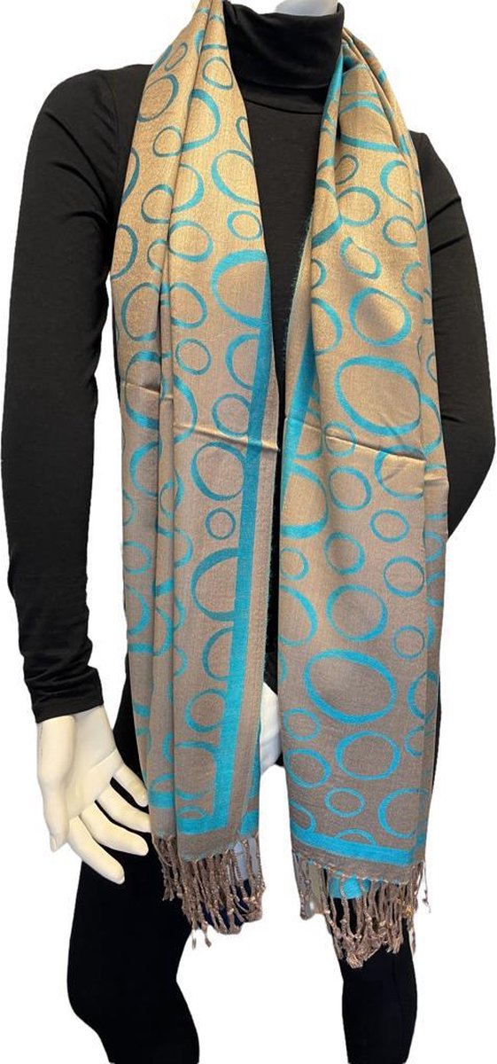Sjaal- Pashmina Sjaal- Fashion Sjaals- Pareo- Omslagdoek 205/3- Beige met Turquoise