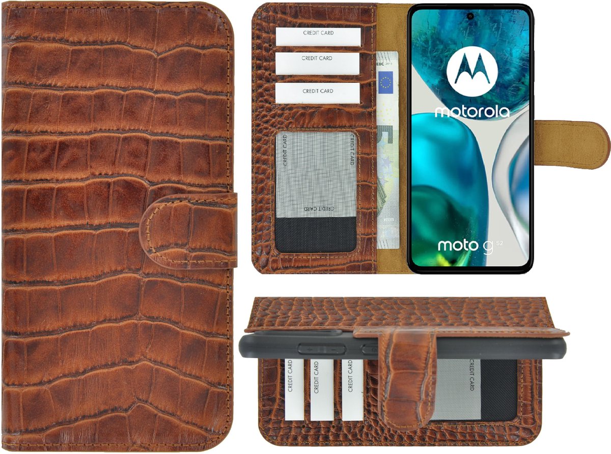 MoDo hoesje Geschikt voor Motorola Moto G52 - Leer Book Case - Croco kaneelbruin