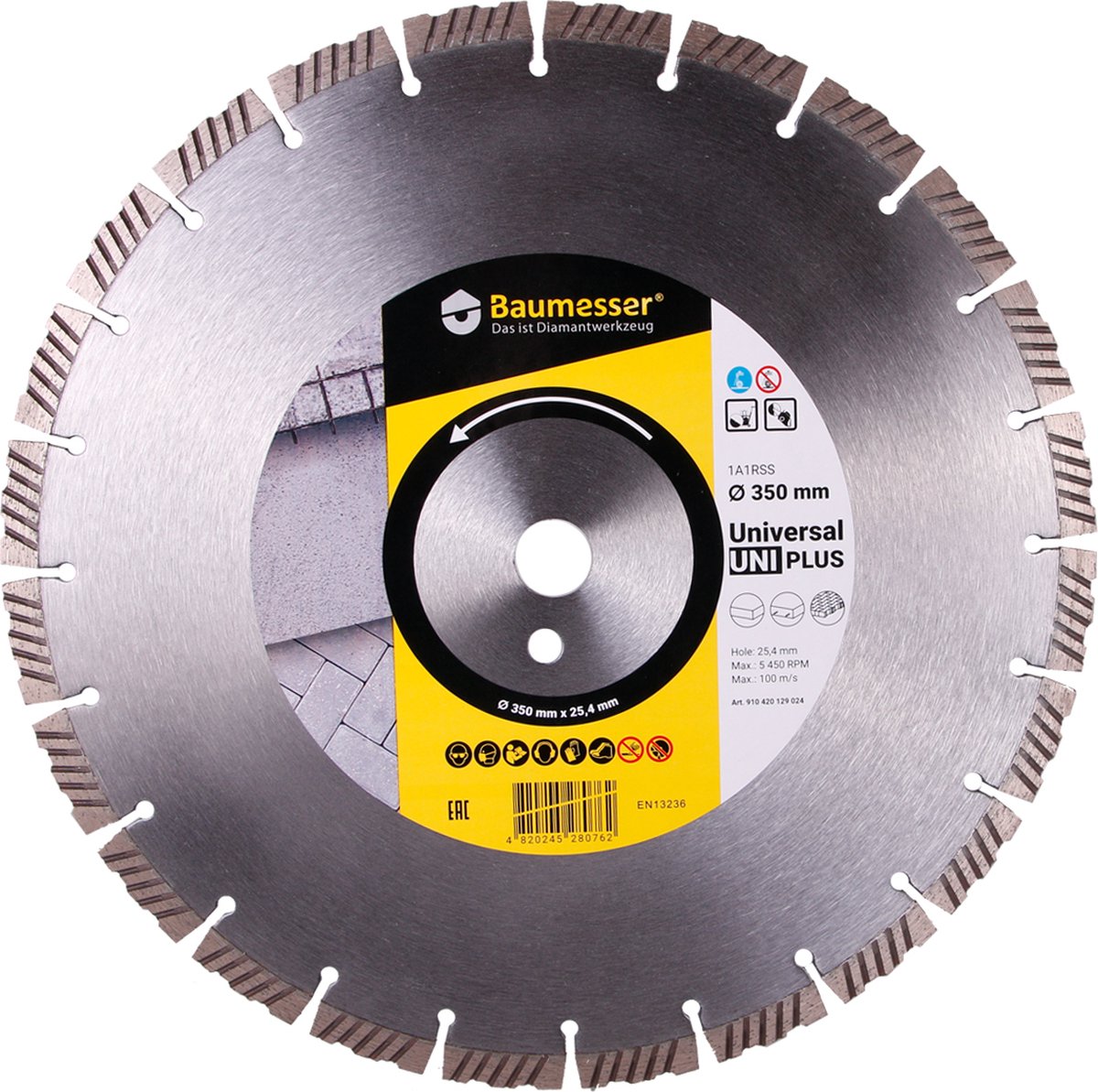 Diamantzaag beton,Diamanten doorslijpschijf 350mm x asgat 25,4 mm x 3,5mm Baumesser, 12mm diamant segment