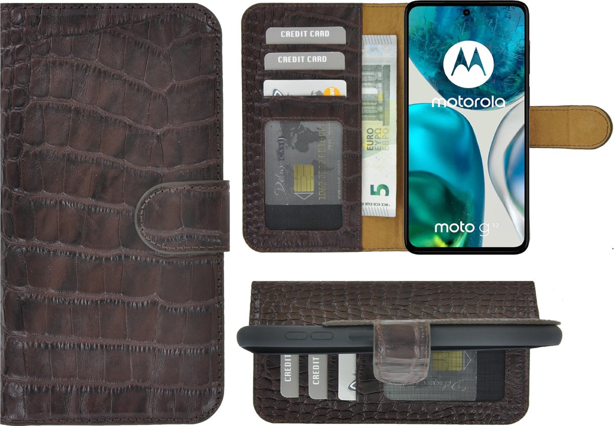 MoDo hoesje voor Motorola Moto G52 - Leer Book Case - Croco chocoladebruin