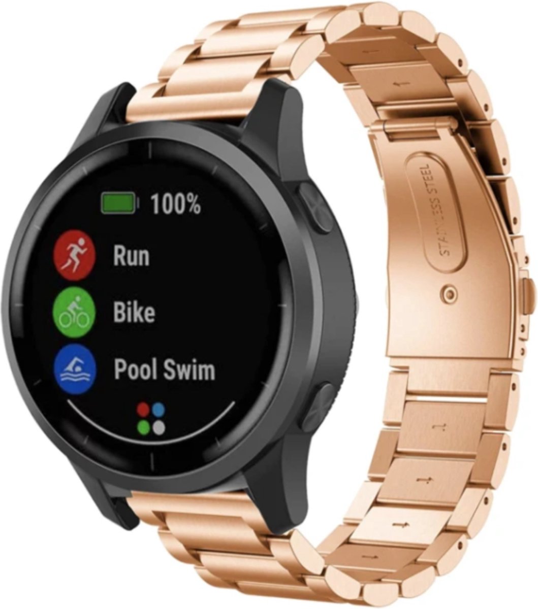 Bandje - luxe RVS schakelbandje - rosegoud, geschikt voor Garmin Vivoactive 4 en Venu 2