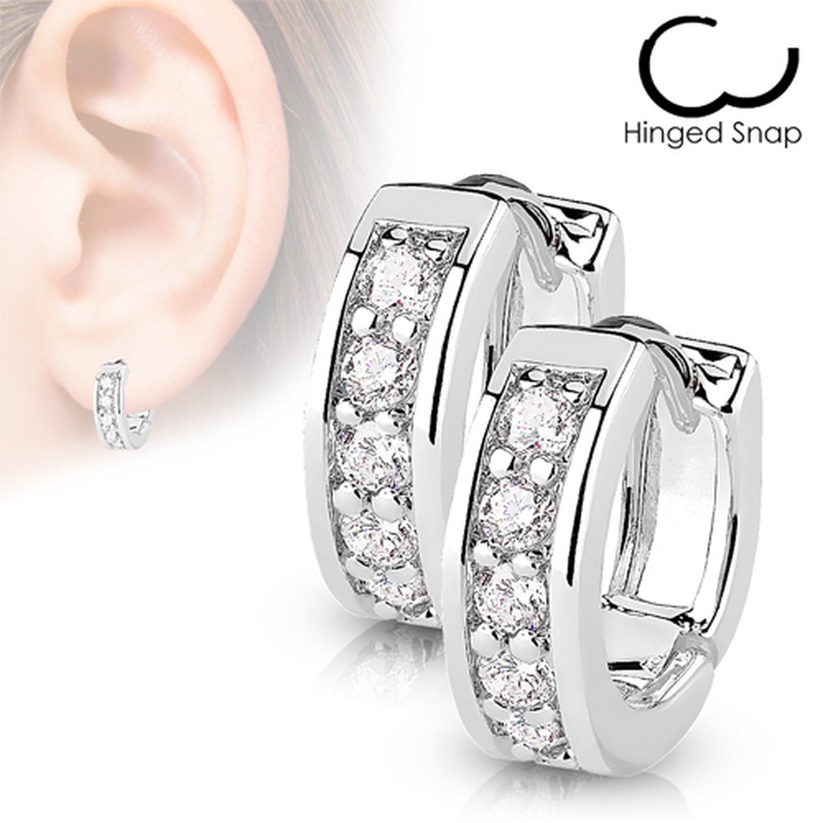 Oorbellen ringetje witte steentjes ©LMPiercings