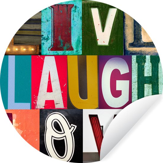 WallCircle - Muurstickers - Behangcirkel - Live laugh love - Spreuken - Quotes - ⌀ 120 cm - Muurcirkel - Zelfklevend - Ronde Behangsticker XXL