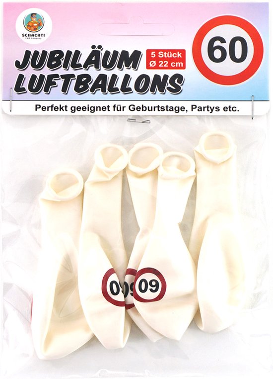 60 jaar ballonnen - stopbord - verjaardag - 22 cm - 5 stuks