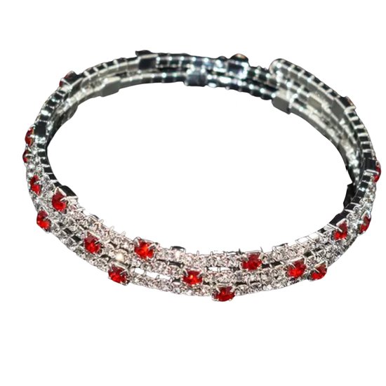 Armband-Strass-Rood-Wikkel-Trouwen-Zilverkleur-Charme Bijoux