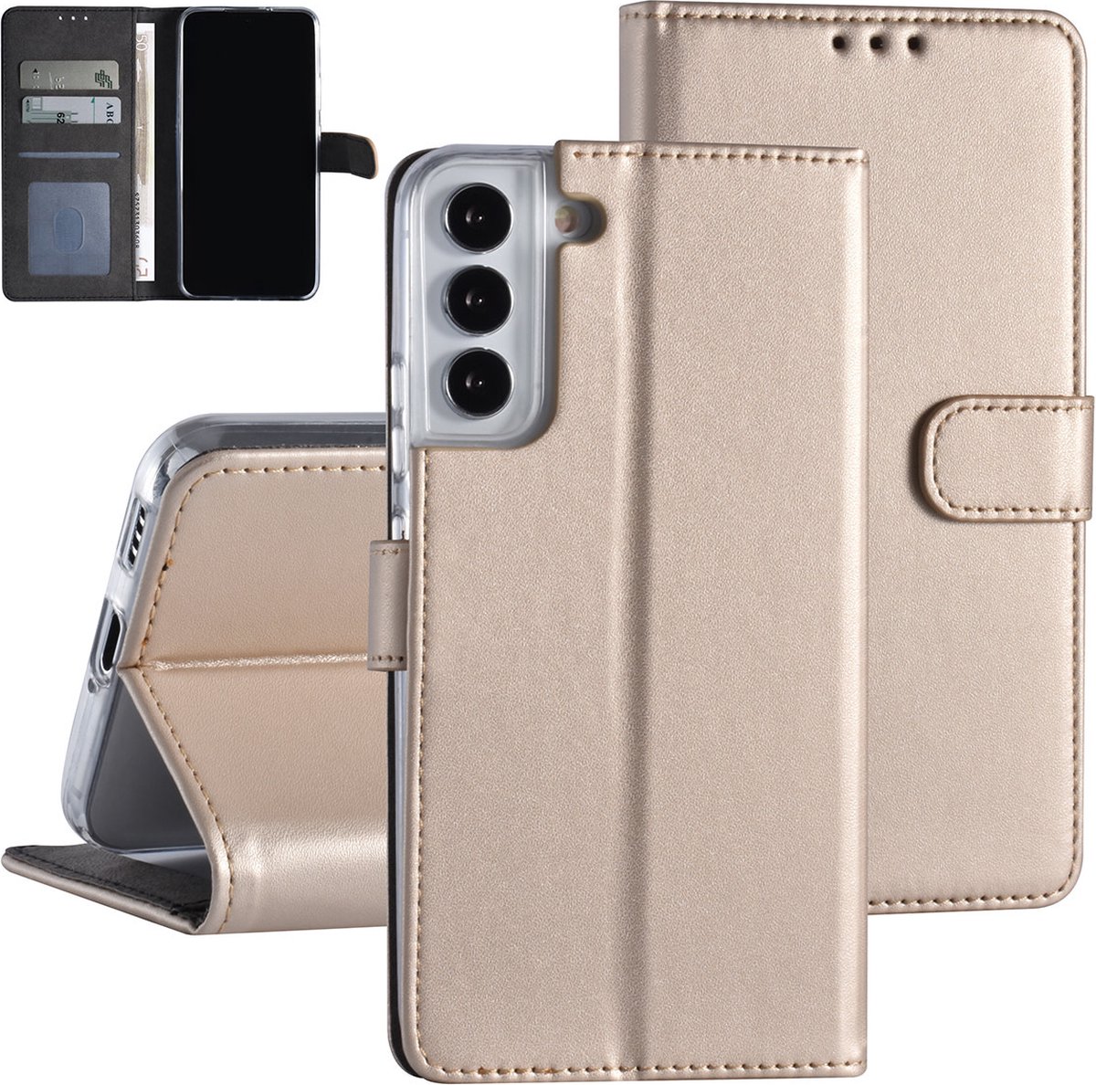 Goud Book Case hoesje voor Samsung Galaxy S22 Plus - Pasjeshouder - Magneetsluiting
