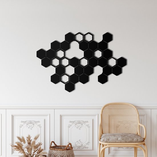 Wanddecoratie |  Honingraten/ Honeycombs| Metal - Wall Art | Muurdecoratie | Woonkamer |Zwart| 60x40cm