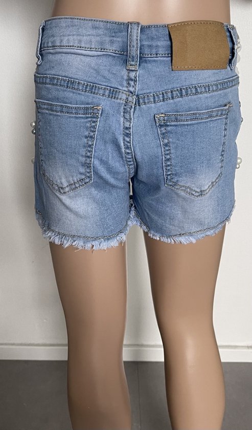 Betasten krekel achter Jeans short, korte spijkerbroek voor meisjes met kraaltjes in de maten  104/4 t/m 164/14 | bol.com