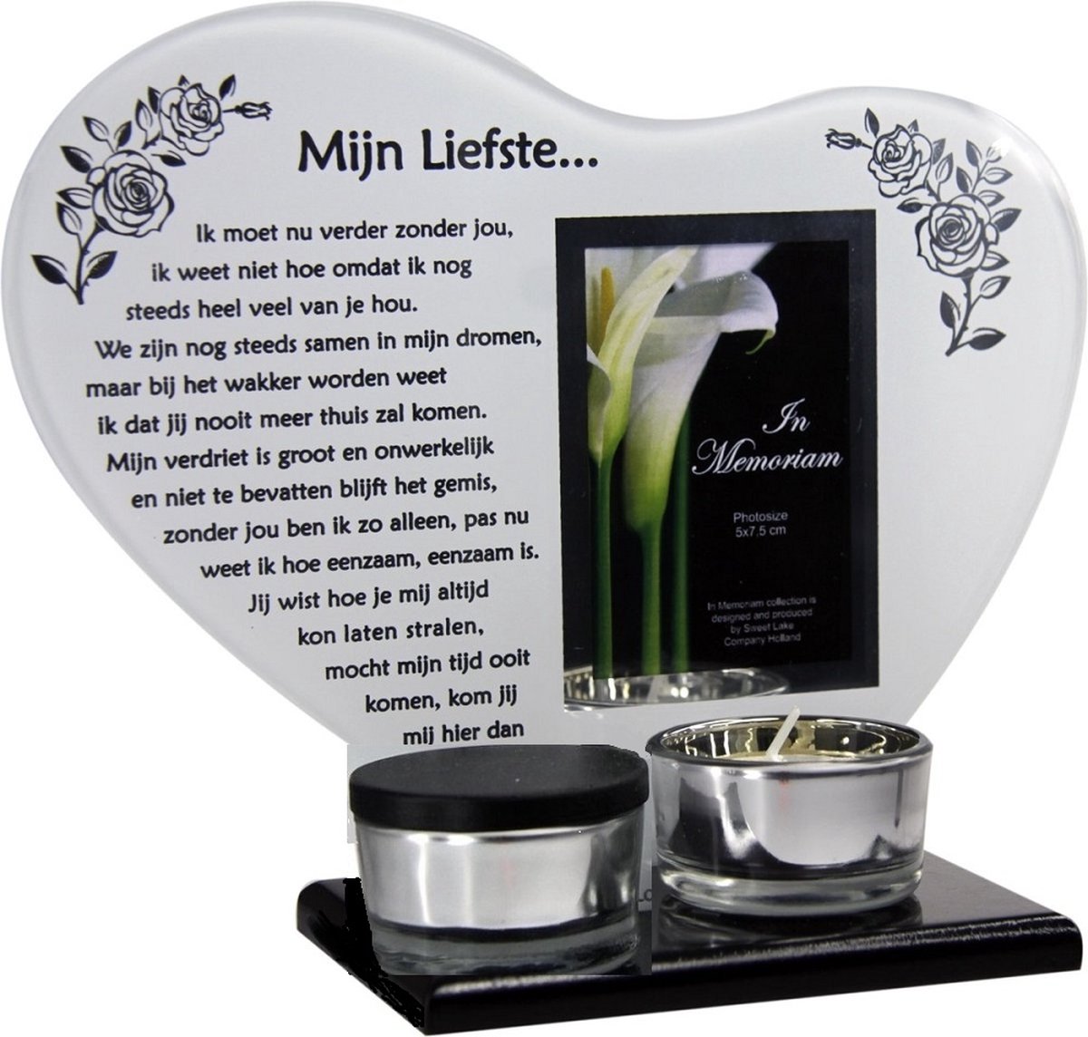 Waxinehouder in memoriam overleden glas hart met urn gedicht Mijn Liefste ...