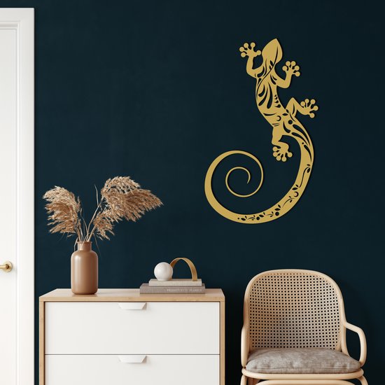 Décoration murale | Lézard / Lézard | Métal - Art mural | Décoration murale | Salle de séjour |d'or| 28x45cm