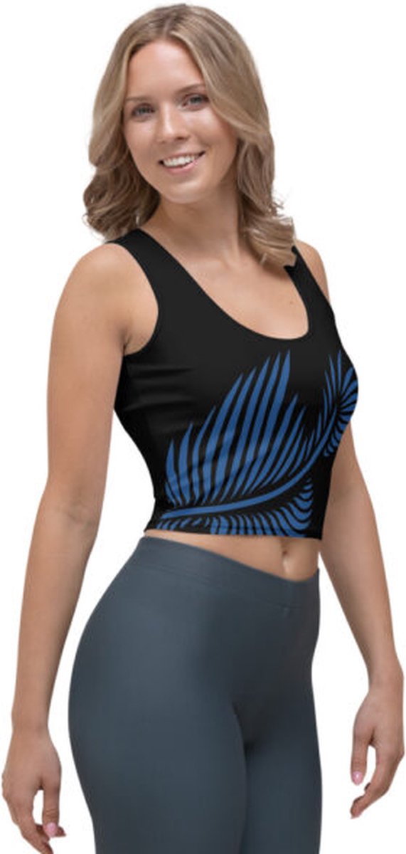 CropTop - design - Lines 4 Peace - Dry Fit - High Performance - unieke print - 4way stretch - UPF 50+ - Hardloop - Yoga - Fitness - Dans - Pilates - Training - Sport Top - dames - zwart klassiekblauw - maat M