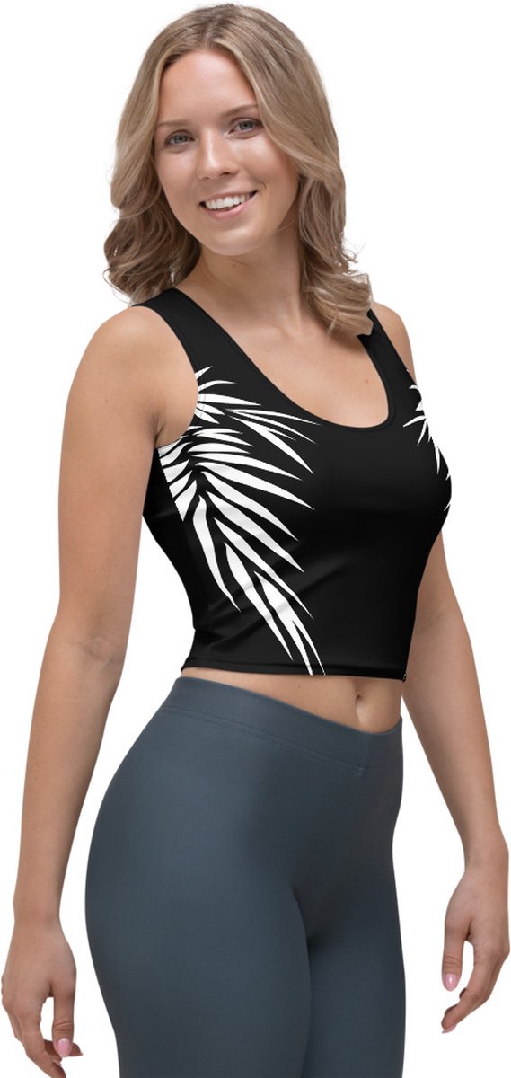 CropTop - design Yin Yang Power Up - Dry Fit - High Performance - unieke print - 4way stretch - UPF 50+ - Hardloop - Yoga - Fitness - Dans - Pilates - Training - Sport Top - dames – zwart wit - maat S