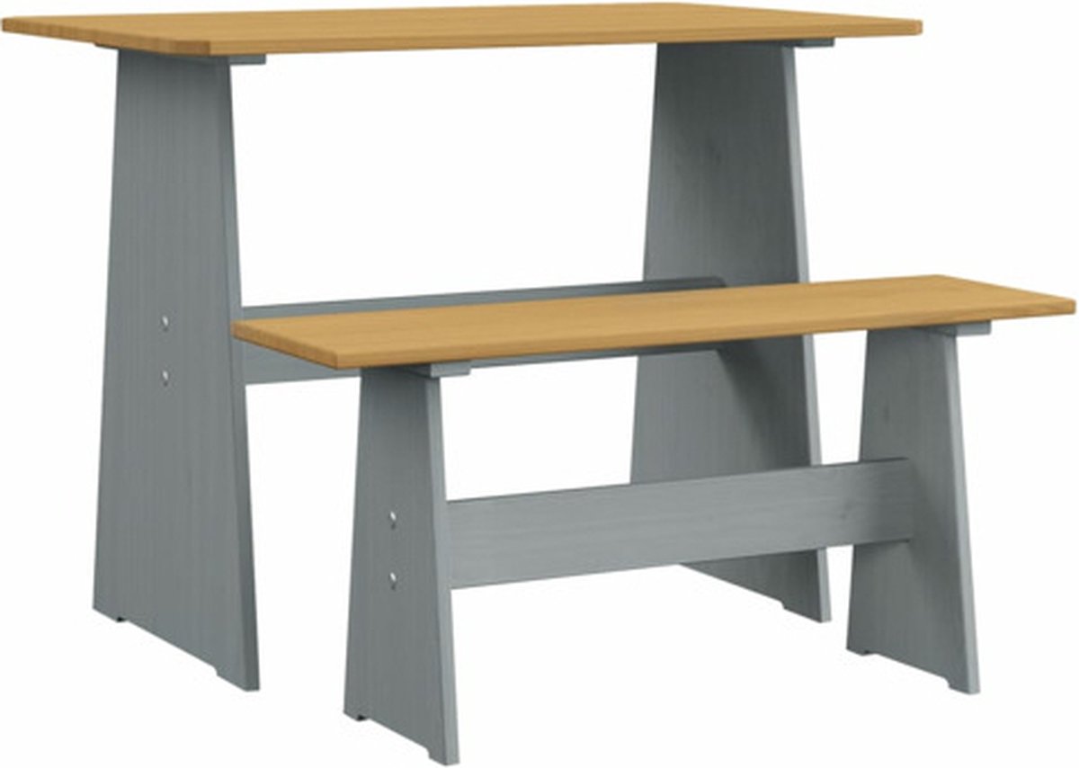 vidaXL Eettafel - met - bankje - REINE - massief - grenenhout - honingbruin&grijs honingbruin en grijs