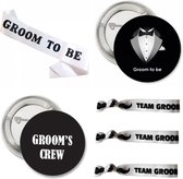 14-delige Vrijgezellenfeest set Grooms Crew met sjerp, buttons en armbanden - bruidegom - groom - trouwen - vrijgezellenfeest - button - sjerp - armband