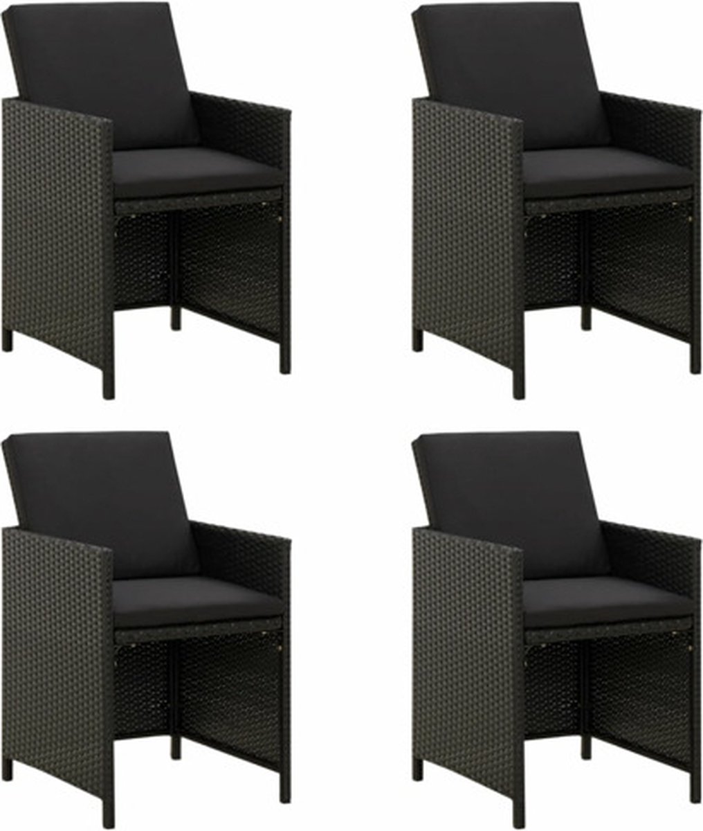 vidaXL - Tuinstoelen - 4 - st - met - kussens - poly - rattan - zwart
