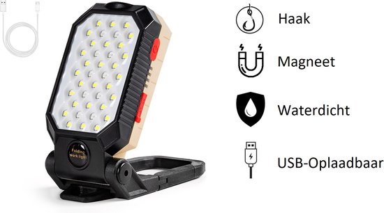 Ultrakrachtige Draagbare LED Werklamp - Mini-Bouwlamp - Camping Lantaarn - Powerbank - 4000 Lumen - USB-oplaadbaar | Ophanghaak | Magnetische voet | Waterdicht en Stootvast | INCLUSIEF Hardcase Opbergtas