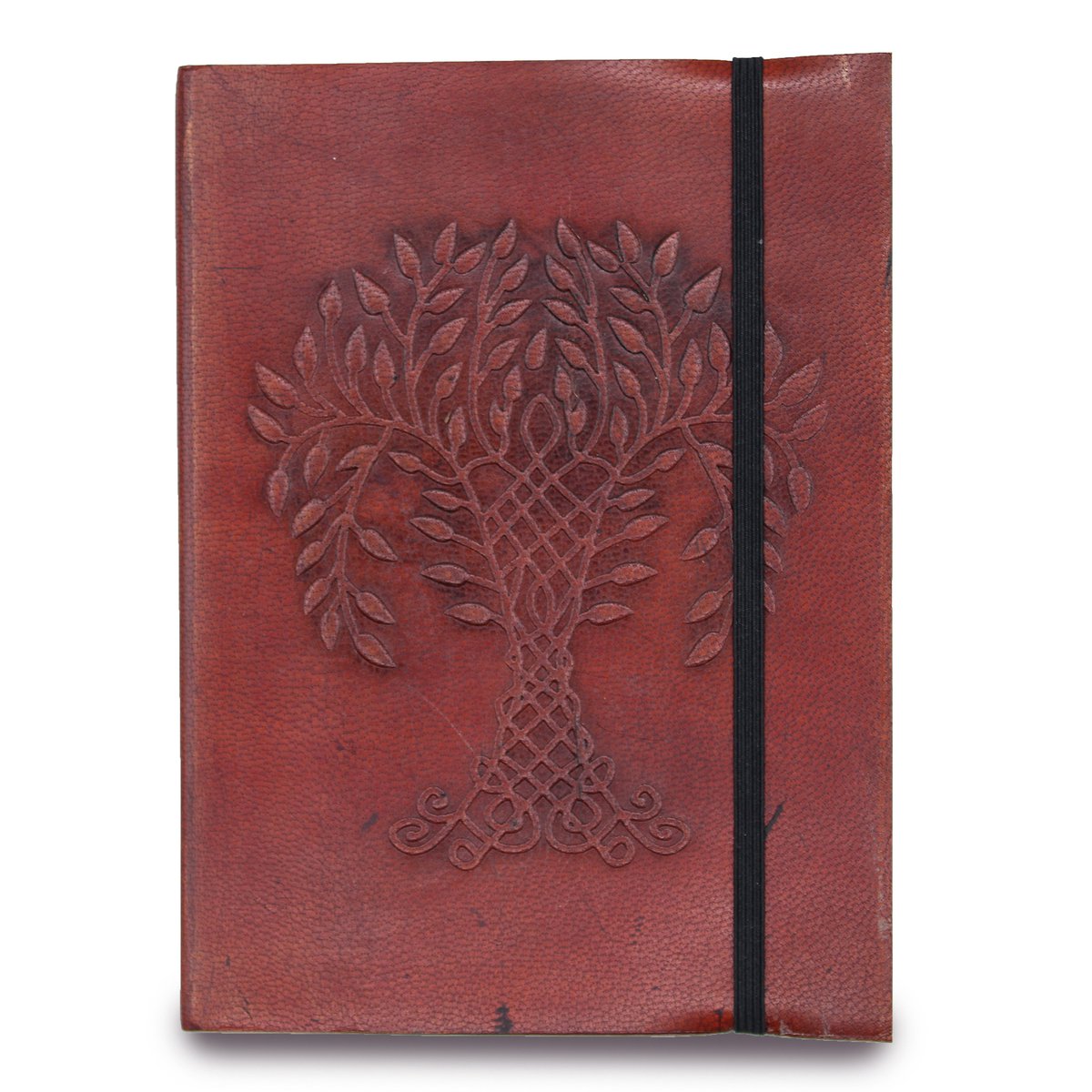 Vegan Leren Notitieboek Met Elastiek - Tree of Life - 200 Pagina's - 17x13x2.5cm