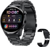 DrPhone ModelX5 - Metalen Smartwatch 46mm - A-GPS - Sport Mannen - NL / Nederlands Inbegrepen - Touchscreen - Berichten - Bluetooth Bellen + Extra Siliconen Band - Zwart