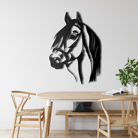 Wanddecoratie |  Paardenkop / Horse Head| Metal - Wall Art | Muurdecoratie | Woonkamer |Zwart| 53x76cm