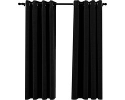 vidaXL - Gordijnen - linnen-look - verduisterend - ogen - 2 - st - 140x175 - cm - zwart