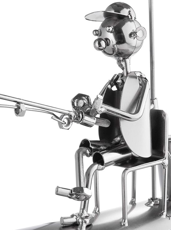 BRUBAKER Porte-Bouteille Vin – Pêcheur Sous Parasol – Sculpture Métal Artisanale – Idée Cadeau Originale + Carte Vœux