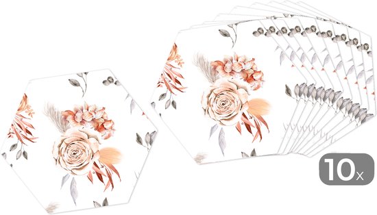 6 Stuks Diamantschilderij Onderzetters Rozen - Bloemenmotief Voor Glazen & Koffiekopjes