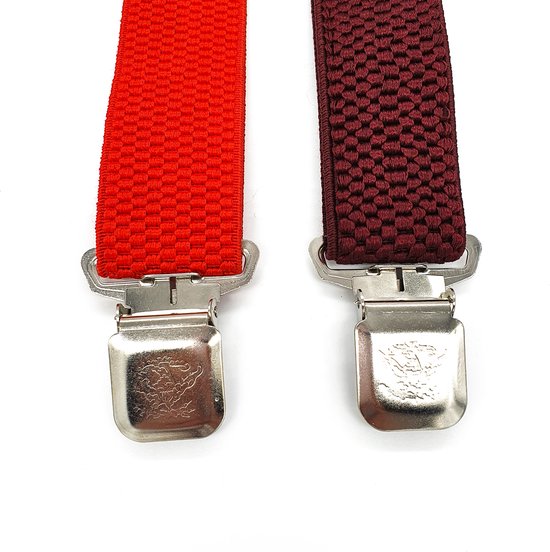 bretels heren - Bretels - bretels heren volwassenen - bretellen voor mannen - 3 clips - bretels heren met brede clip 2 Stuks - 1 x Bourdeaux rood, 1 x Rood