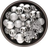 37x stuks kunststof kerstballen zilver mix 6 cm - Onbreekbare plastic kerstballen - Kerstboomversiering