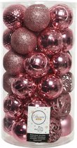 74x stuks kunststof/plastic kerstballen lippenstift roze 6 cm mix - Onbreekbaar - Kerstversiering/kerstboomversiering