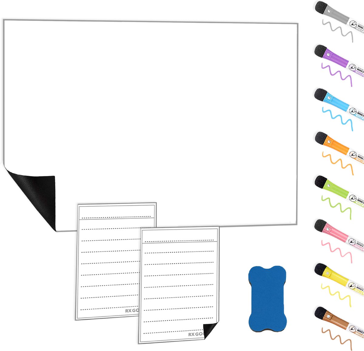 RX Goods Magnetische Whiteboard Koelkast Set met 8 Markers & Wisser – Memobord, Planbord, Schrijfbord & to do planner - RX Goods