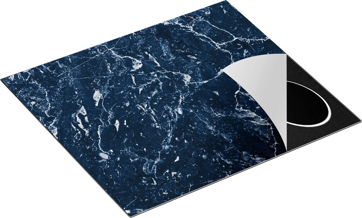 Chefcare Inductie Beschermer Donkerblauwe Marmer - Blauw - 59x52 cm - Afdekplaat Inductie - Kookplaat Beschermer - Inductie Mat