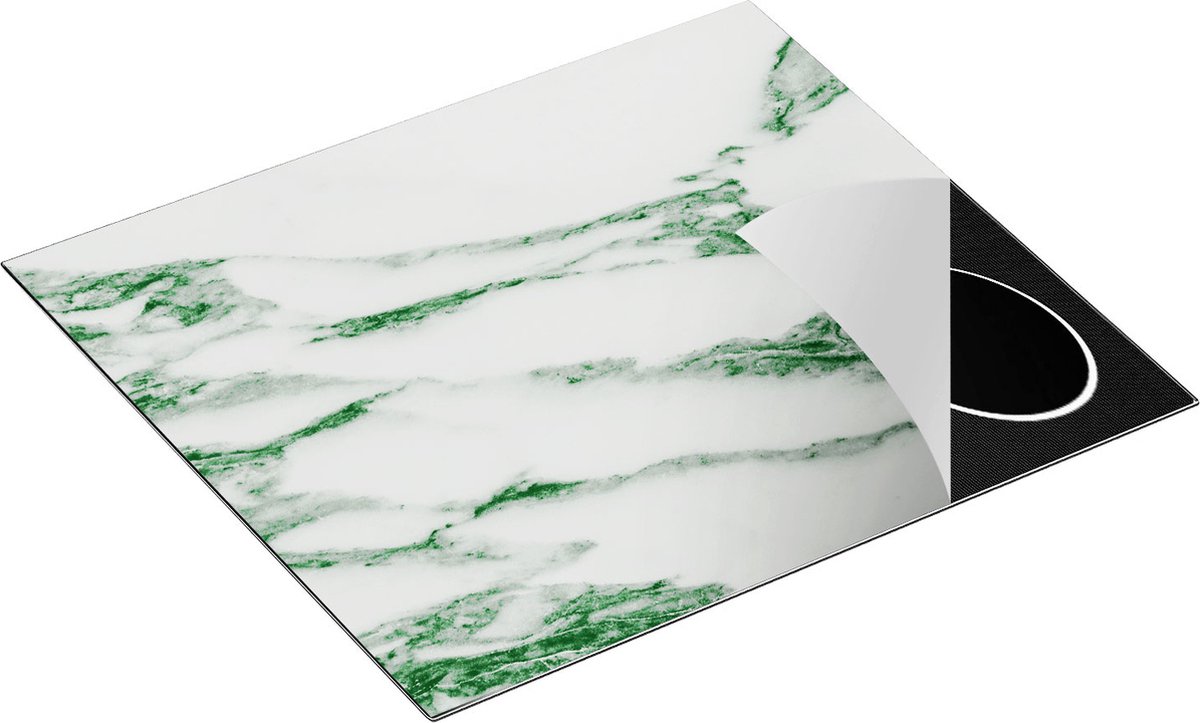 Chefcare Inductie Beschermer Groene Marmer met Wit - 60x50 cm - Afdekplaat Inductie - Kookplaat Beschermer - Inductie Mat