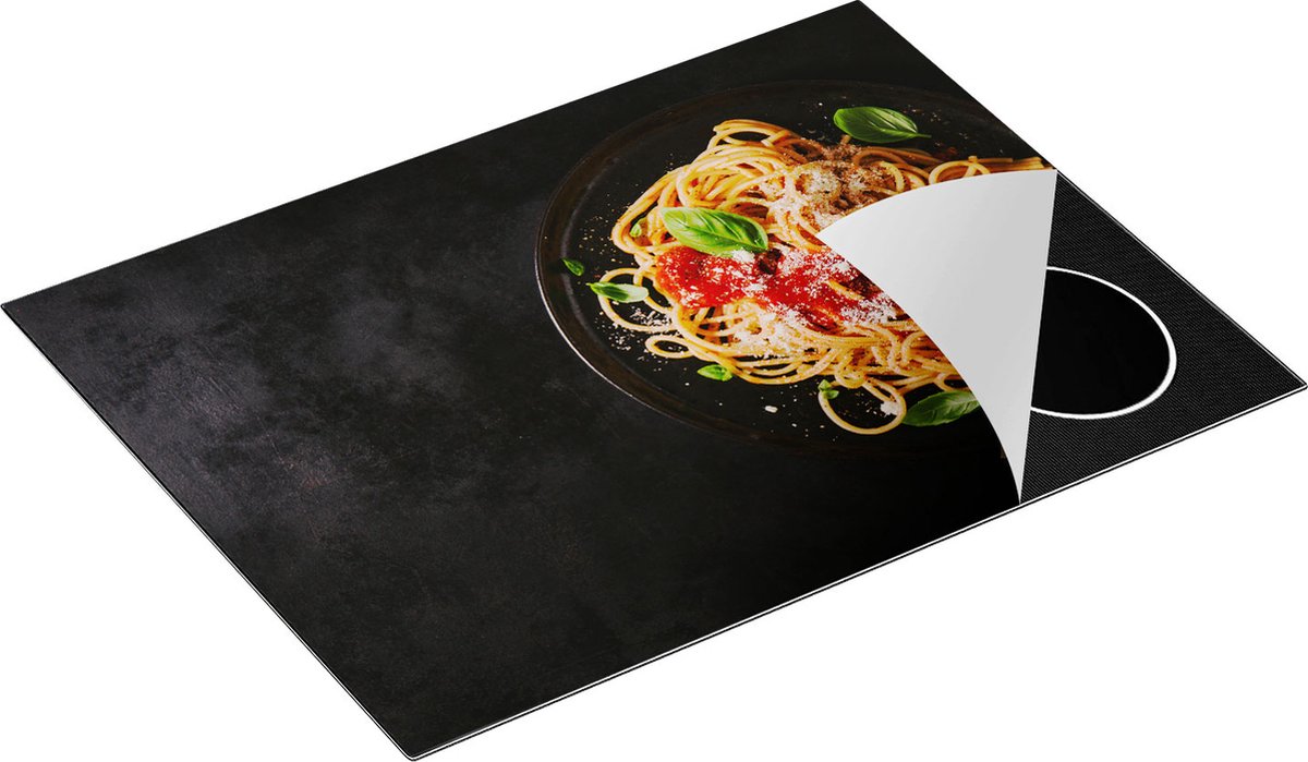 Chefcare Inductie Beschermer Bord Italiaanse Spaghetti op een Marmeren Plaat - 70x50 cm - Afdekplaat Inductie - Kookplaat Beschermer - Inductie Mat