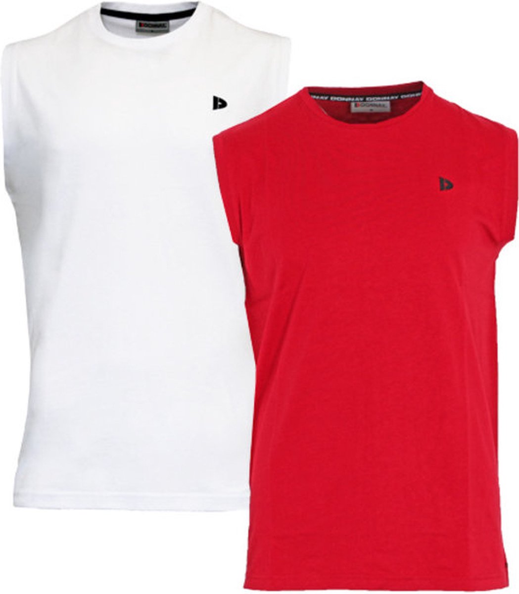 Donnay T-shirt zonder mouw - 2 Pack - Tanktop - Sportshirt - Heren - Maat 4XL - Wit & Berry Red