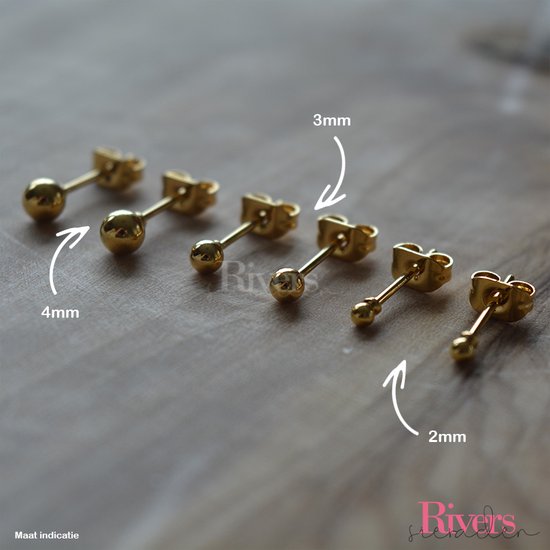 Roestvrijstalen oorbellen studs 2, 3 en 4mm oorbel knopjes -goudkleurig - rvs - Rivers-sieraden