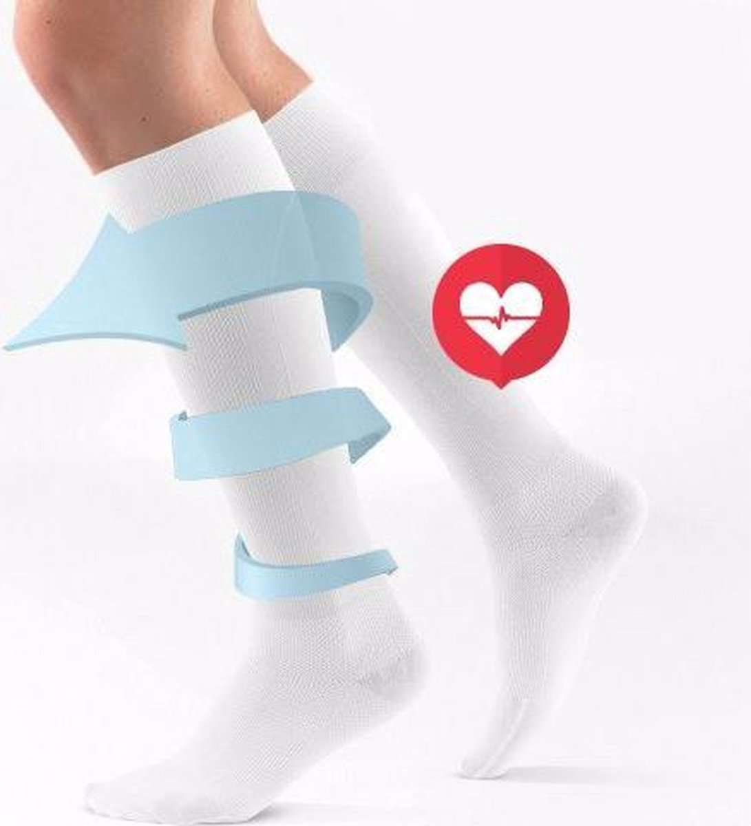 *** 2 Paar Compressiekousen t/m 46 Steunkousen Elastische Wandel Sport Vliegtuig van Heble® *** Wit