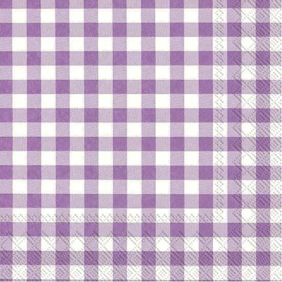 Ihr Servetten Vichy Karo - 20x stuks - 3-laags - - paars/wit geblokt - 33 x 33 cm - Lente/pasen
