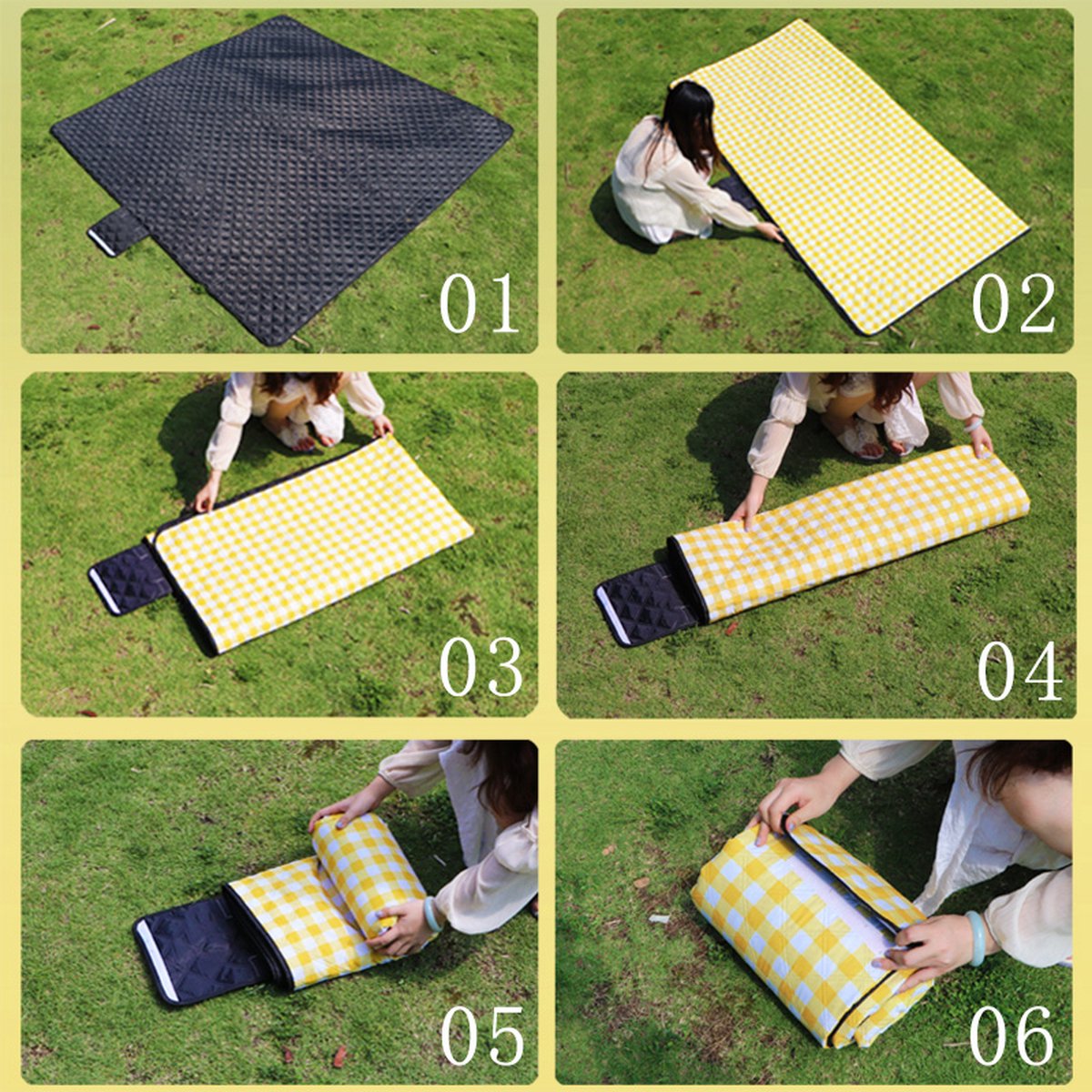 Fuegobird- Picknickdeken-200 x 200 cm-Stranddeken- Opvouwbare campingdeken- Waterdicht- Zanddichte picknickmat- Draagbare tuin-strandmat- Machinewasbaar- voor kamperen- Tuin- Park- Strand-geschikt voor kinderen's kruipdeken (geel) — cadeau in Sport & Outdoor - foto 7