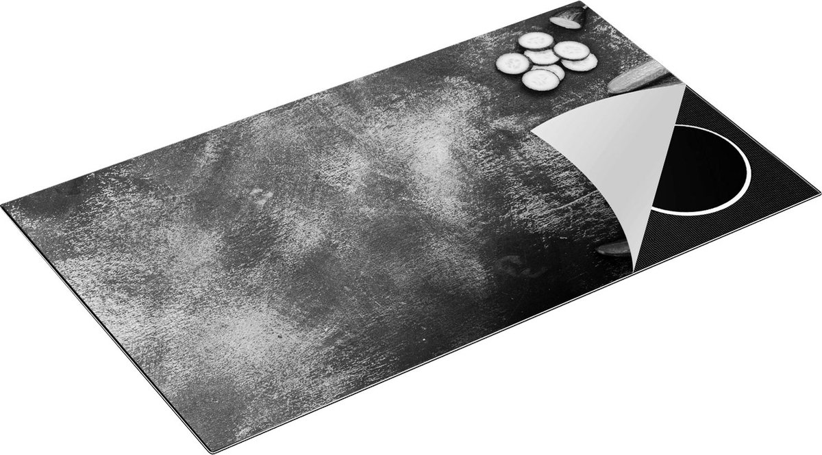 Chefcare Inductie Beschermer Komkommers op Zwart Witte Marmer - Zwart Wit - 89,6x51,6 cm - Afdekplaat Inductie - Kookplaat Beschermer - Inductie Mat