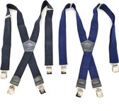 bretels heren - Bretels - bretels heren volwassenen - bretellen voor mannen - 4 clips - bretels heren met brede clip 2 Stuks - 1 x Zwart, 1 x Blauw