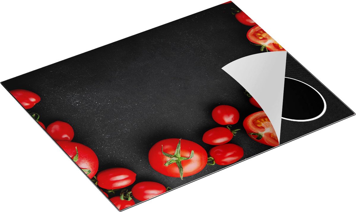 Chefcare Inductie Beschermer Tomaten op Zwarte Marmer - Groente - 65x50 cm - Afdekplaat Inductie - Kookplaat Beschermer - Inductie Mat