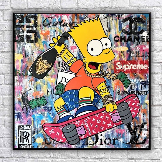 UNIQUE 1 sur 10 - Luxe Bart Simpson - Toile d'art 100x100 cm - grand -  Impression sur