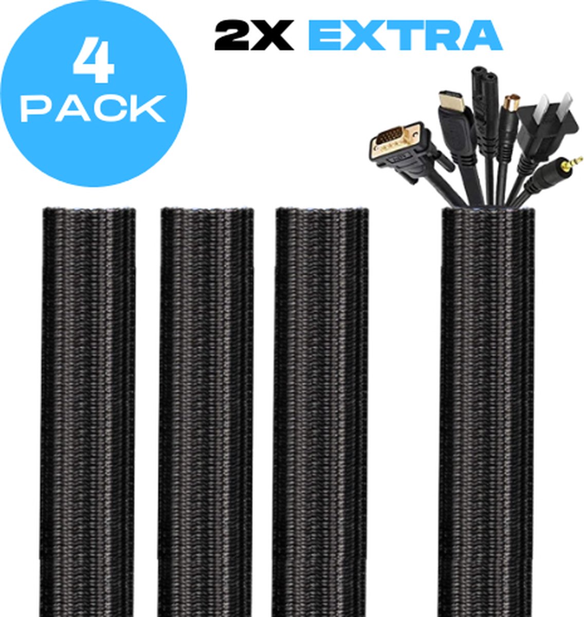 Kabel Organiser Set 4X - Kabelgoot - Kabel Management - Kabelhouder - voor Bureau en TV - Kabelbeschermer - Kabelbrug - Zwart