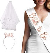 iBright Luxe Bride to be Ensemble de 3 pièces - Accessoire de mariée pour enterrement de vie de jeune fille - Or rose avec ceinture, voile luxueux et diadème